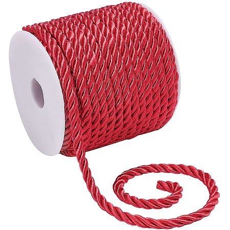 Pandahall Elite 18m/19.6 Yard Twine Cord Rope 5mm 3-Ply Polyester Cord Decorative Twine Cord Twisted Thread String for Curtain Tieback Upholstery Gift Bag Embellish Costumes Home Decor, Crimson