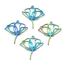 Honeyhandy Ion Plating(IP) 201 Stainless Steel Pendants, Lotus, Rainbow Color, 27.5x25x1.5mm, Hole: 1.4mm