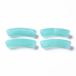 Honeyhandy Two Tone Acrylic Beads, Imitation Gemstone, Curved Tube, Cyan, 31x9.5x7.5mm, Hole: 1.8mm, about 345pcs/500g