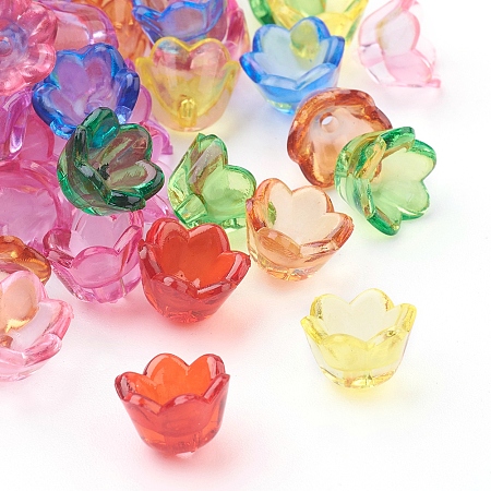 Honeyhandy Mixed Color Transparent Acrylic Beads, Tulip Flower, Bead Caps For Jewelry Making, Lily of the Valley, about 10mm wide, 6mm thick, hole:1.5mm, about190pcs/50g