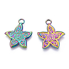 Ion Plating(IP) 304 Stainless Steel Pendants, Flower Charm, Rainbow Color, 21.5x18.5x2mm, Hole: 2.5mm