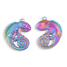 Honeyhandy Ion Plating(IP) 201 Stainless Steel Pendants, Lizard, Rainbow Color, 30x24.5x3mm, Hole: 1.8mm