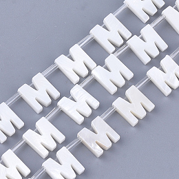 Honeyhandy Natural Freshwater Shell Beads, Top Drilled Beads, White, Letter.M, 10x9x3mm, Hole: 0.8mm