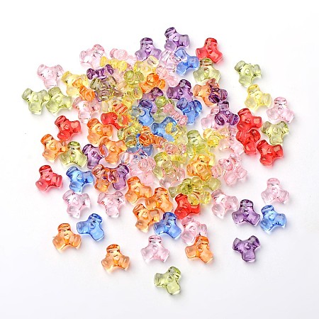 Transparent Acrylic Plastic Tri Beads for Christmas Ornaments Making, Assorted Colors, about 10mm wide, 10mm long, hole: 2mm; about 2500 pcs/500g