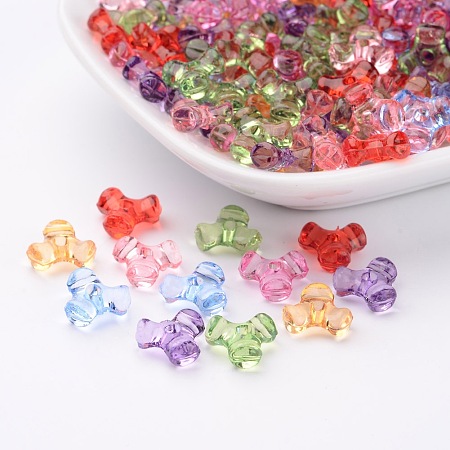 Transparent Acrylic Plastic Tri Beads for Christmas Ornaments Making, Assorted Colors, about 10mm wide, 10mm long, hole: 2mm