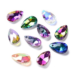 Arricraft Faceted Teardrop Glass Pendants, Mixed Color, 16x9x5mm, Hole: 1mm