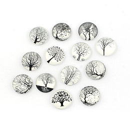 ARRICRAFT Glass Cabochons, For DIY Projects, Half Round/Dome with Tree Pattern, Mixed Color, 25x6mm