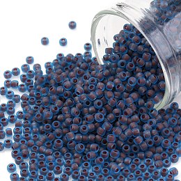 TOHO Round Seed Beads, Japanese Seed Beads, (381FM) Red Lined Aqua Matte, 11/0, 2.2mm, Hole: 0.8mm, about 3000pcs/10g