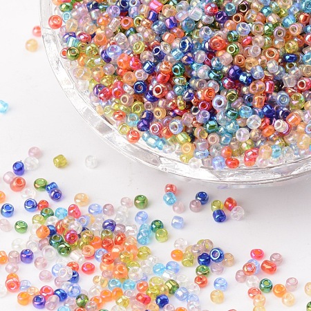 FGB 12/0 Round Glass Seed Beads, Transparent Colours Rainbow, Mixed Color, 2x1.5mm, Hole: 0.9mm, about 3300pcs/50g