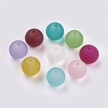 Honeyhandy Frosted Glass Beads, Mixed Color, Round, about 12mm in diameter, hole: 1.3~1.6mm