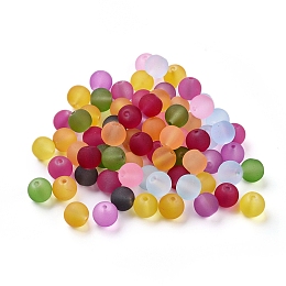 Honeyhandy Frosted Glass Beads, Mixed Color, Round, about 8mm in diameter, hole: 1mm