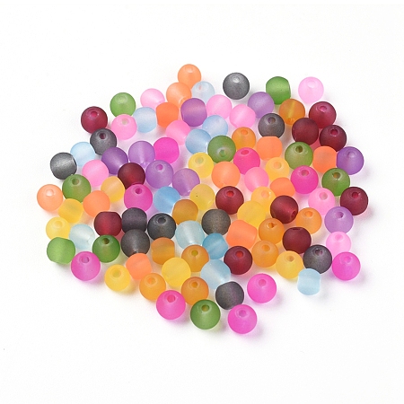 Honeyhandy Frosted Glass Beads, Mixed Color, Round, about 4mm in diameter, hole: 1mm