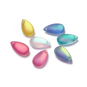 ARRICRAFT Glass Pendants, Frosted, Teardrop, Mixed Color, 15.5x8.8x5.5mm, Hole: 1mm