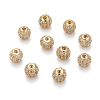Honeyhandy Brass Cubic Zirconia Beads, Round, Golden, 6mm, Hole: 1.5mm