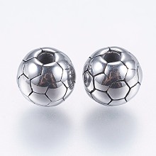 Honeyhandy 304 Stainless Steel Beads, FootBall/Soccer Ball, Antique Silver, 8mm, Hole: 2mm