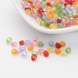 Honeyhandy Dyed Transparent Acrylic Beads, Faceted Round, Mixed Color, about 4mm in diameter, hole:1mm about 13000pcs/500g