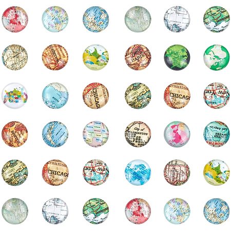 Arricraft 200 Pcs 12mm Printed Glass Cabochons, Flatback Dome Cabochons, Mosaic Tile for Photo Pendant Making Jewelry, World Map