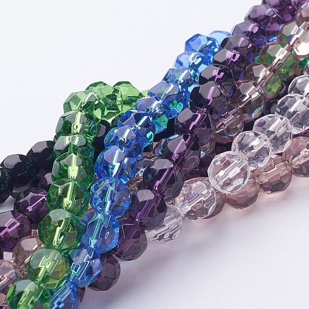Arricraft Glass Beads Strands, Faceted, Round, Mixed Color, about 8mm in diameter, hole: about 1mm, about 40pcs/strand, 10strands/bag
