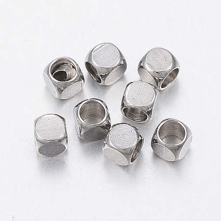 Honeyhandy 304 Stainless Steel Beads, Cube, Stainless Steel Color, 2x2x2mm, Hole: 1.5mm