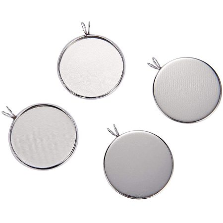Arricraft 50pcs Stainless Steel Pendant Cabochon Settings Flat Round Cabochons Charms 25mm Tray Bezel Pendant Blanks Settings for Jewelry Making and Crafts 32x27x2mm