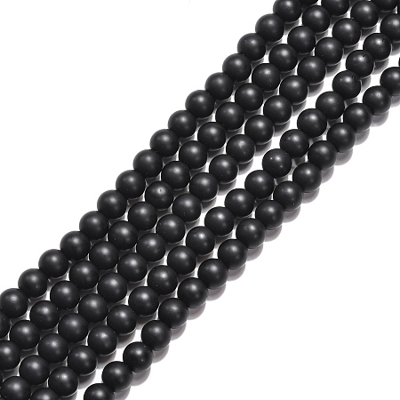 Honeyhandy Synthetic Black Stone Beads Strands, Frosted, Round, Black, 6mm, Hole: 1mm, about 64pcs/strand, 15.7 inch