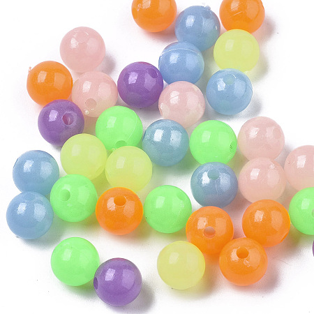 Honeyhandy Luminous Acrylic Beads, Glow in the Dark, Round, Mixed Color, 6mm, Hole: 1.6mm