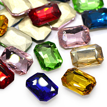 Honeyhandy Faceted Rectangle Glass Pointed Back Rhinestone Cabochons, Back Plated, Rectangle Octagon, Mixed Color, 18x13x4.5mm, about 18pcs/bag