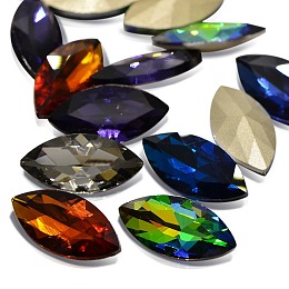 Honeyhandy Faceted Horse Eye Glass Pointed Back Rhinestone Cabochons, Back Plated, Mixed Color, 27x13x6.5mm, about 12pcs/bag