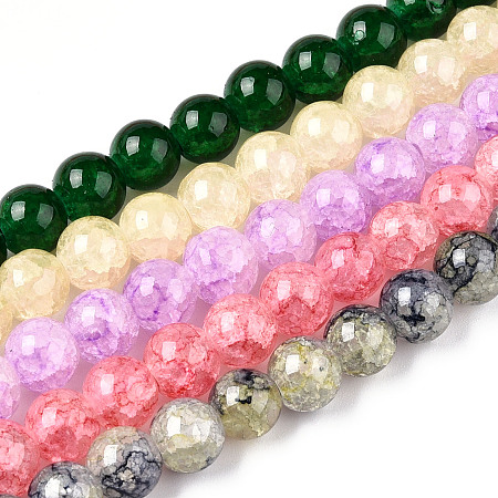 Baking Painted Crackle Glass Bead Strands, Round, Mixed Color, 8mm, Hole: 1.3~1.6mm, about 100pcs/strand, 31.4 inch