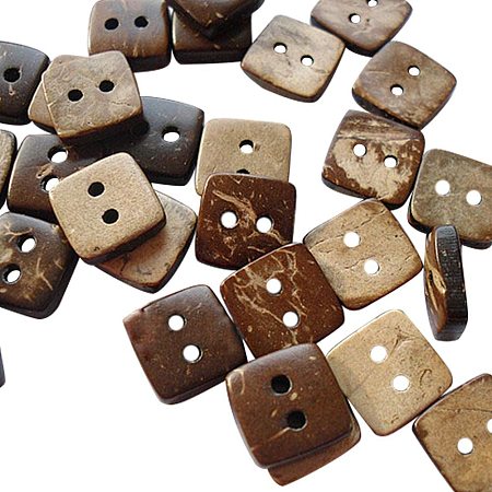 CHGCRAFT About 100pcs Square Carved 2-Hole Basic Sewing Button Burlywood Coconut Button for Sewing DIY Crafts