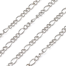 Honeyhandy Iron Handmade Chains Figaro Chains Mother-Son Chains, Unwelded, Platinum Color, with Spool, Mother Link:3x7mm, 1mm thick, Son Link:2.5x4mm, 0.63mm thick, about 328.08 Feet(100m)/roll