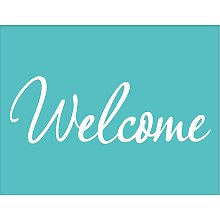 OLYCRAFT 2pcs Self-Adhesive Silk Screen Printing Stencil"Welcome" Sign Reusable Mesh Stencils Transfer Washable for DIY T-Shirt Pillow Fabric Painting Decoration Word-Welcome