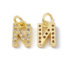 Honeyhandy Real 18K Gold Plated Brass Micro Pave Clear Cubic Zirconia Charms, with Jump Ring, Letter.N, 10.5x7x2.5mm, Hole: 3.4mm