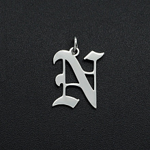 Honeyhandy 304 Stainless Steel Pendants, with Jump Ring, Old English, Letter, Laser Cut, Stainless Steel Color, Letter.N, 15.5x13x1mm, Hole: 3mm