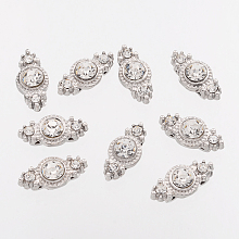 Arricraft Zinc Alloy Rhinestone Bar Spacers, Two Holes, Flat Round, Platinum, Size: about 8.5mm wide, 17.5mm long, 5.6mm thick, hole: 1mm.