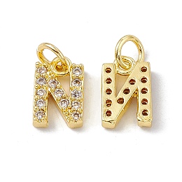 Honeyhandy Real 18K Gold Plated Brass Micro Pave Clear Cubic Zirconia Charms, with Jump Ring, Letter.N, 10.5x7x2.5mm, Hole: 3.4mm