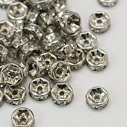 Honeyhandy Brass Rhinestone Spacer Beads, Grade A, Rondelle, Platinum Color, Size: about 6mm in diameter, 3mm thick, hole: 1.5mm