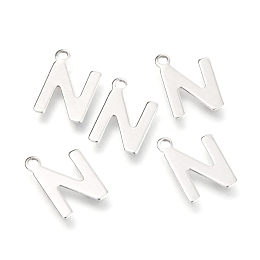 Honeyhandy 201 Stainless Steel Charms, Alphabet, Letter.N, 12x8.2x0.6mm, Hole: 1.4mm