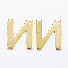 Honeyhandy 304 Stainless Steel Charms, Letter, Initial Charms, Real 18k Gold Plated, Letter.N, 11x6~12x0.8mm, Hole: 1mm