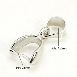 Honeyhandy Brass Pinch Bails, Platinum Color, about 15mm long, hole: 4x3mm, Inner:4x5mm, pin: 0.5mm
