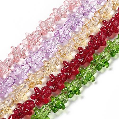 Transparent Glass Beads, Ginger Man, for Christmas, Mixed Color, 15x14x7mm, Hole: 1mm, about 50pcs/strand, 27.17''~27.95''(69~71cm)