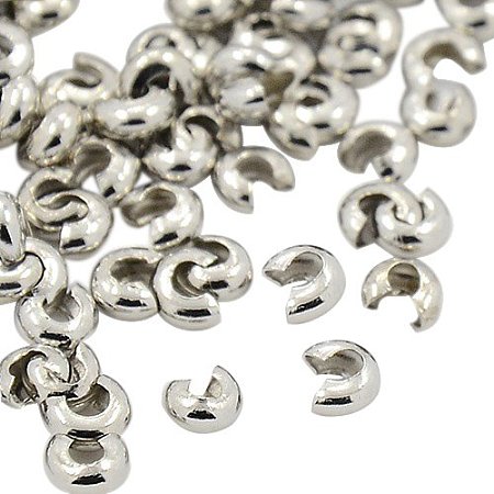 NBEADS 2000 Pcs Iron Crimp Beads Covers, Cadmium Free & Lead Free, Platinum Color, Size: about 4mm wide, hole: 1.5~1.8mm