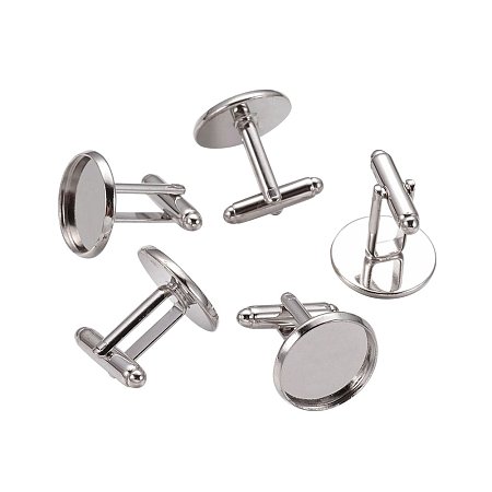 NBEADS 200 Pcs Brass Cufflinks, Rack Plating, Platinum Color, Size: about 7mm wide, 27mm long, 4mm thick, tray: 18mm in diameter, 16mm inner diameter