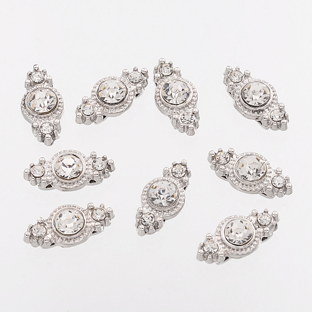 Arricraft Zinc Alloy Rhinestone Bar Spacers, Two Holes, Flat Round, Platinum, Size: about 8.5mm wide, 17.5mm long, 5.6mm thick, hole: 1mm.