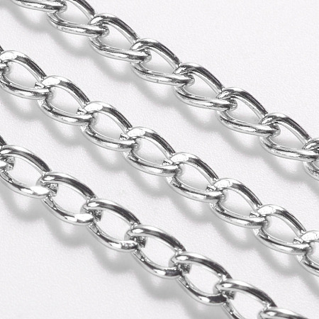 Iron Twisted Chains Curb Chains, Unwelded, with Spool, Platinum Color, Link:3x5mm, 0.8mm thick