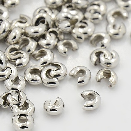 Honeyhandy Iron Crimp Beads Covers, Cadmium Free & Lead Free, Platinum Color, Size: About 4mm In Diameter, Hole: 1.5~1.8mm