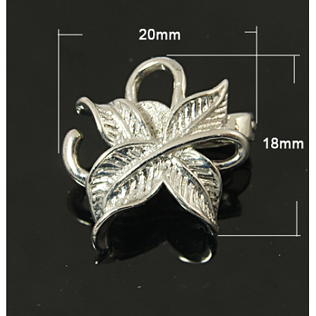 Honeyhandy Brass Fold Over Magnetic Clasps, Leaf, Platinum, 18x20x10mm, Hole: 4mm