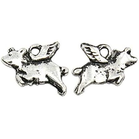 PandaHall Elite About 50pcs Antique Sliver Alloy Flying Pig Pendants Tibetan Style Flying Pig Charms Alloy Pendants Jewelry Findings for Jewelry Making
