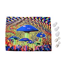 Honeyhandy UV Reactive Blacklight Tapestry, Polyester Decorative Wall Tapestry, for Home Decoration, Rectangle, Mushroom Pattern, 950x750x0.5mm