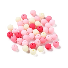 Rubberized Style Imitated Silicone Acrylic Beads, Round, Cerise, 8x7.5mm, Hole: 1.6mm, about 1923pcs/500g